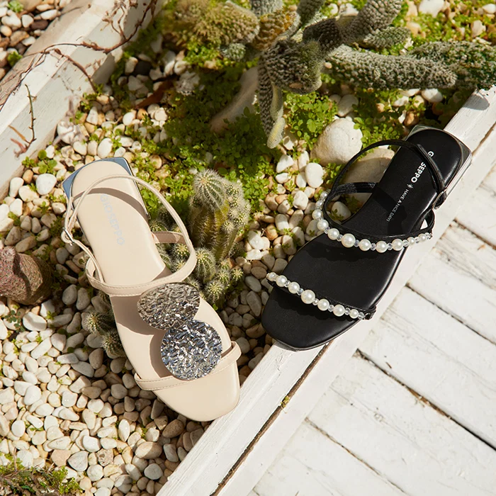 OFF WHITE LEATHER SANDALS WITH METALLIC TRIM FOR WOMEN TROFA - Image 5