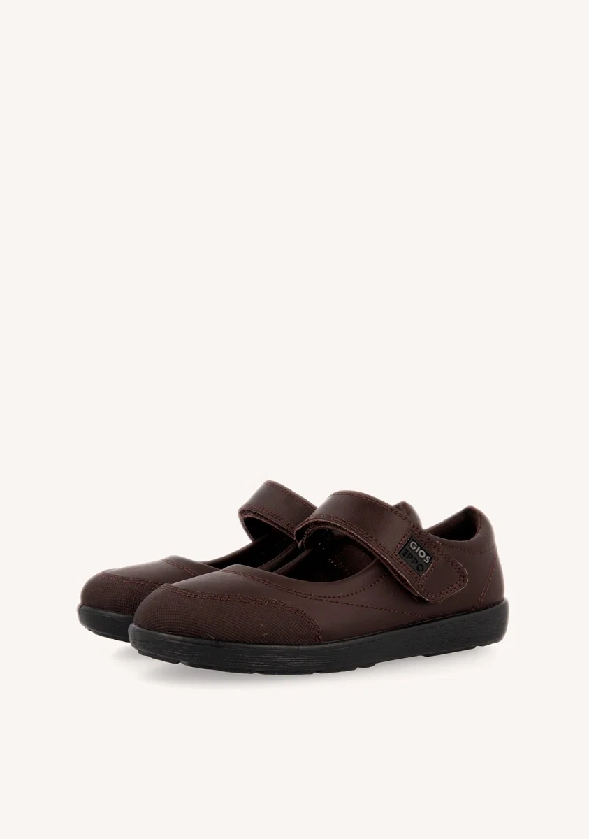BROWN LEATHER BALLERINA-STYLE SCHOOL SHOES WITH ADJUSTABLE FASTENING LAMBDA - Image 3