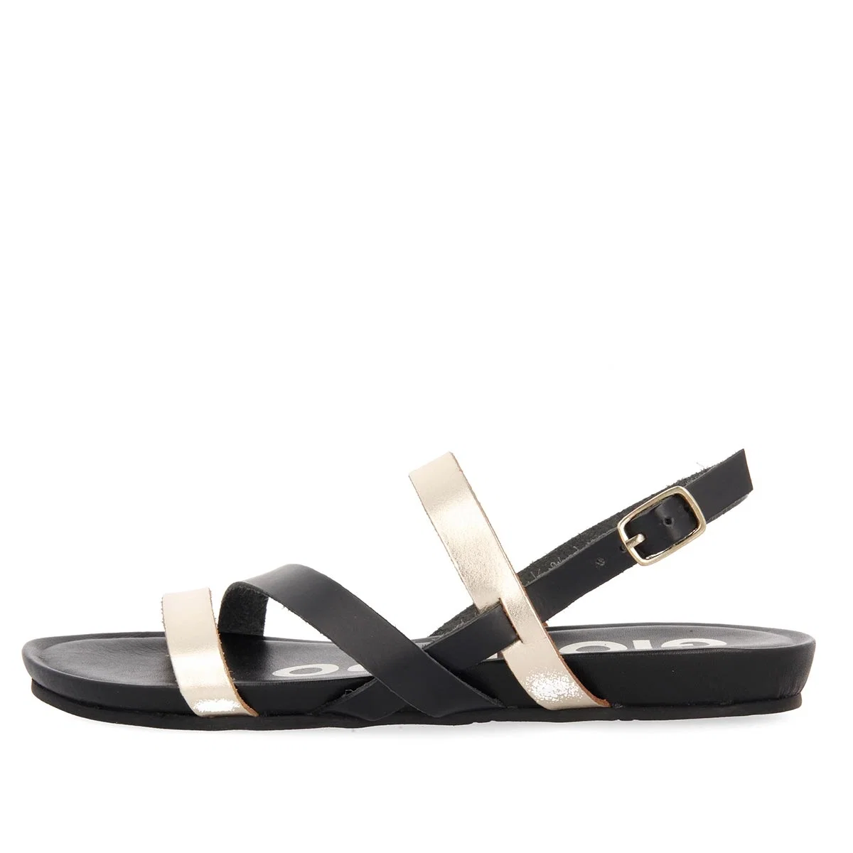 Sandalias de tiras finas negras y doradas para mujer ROSENDALE - Image 3