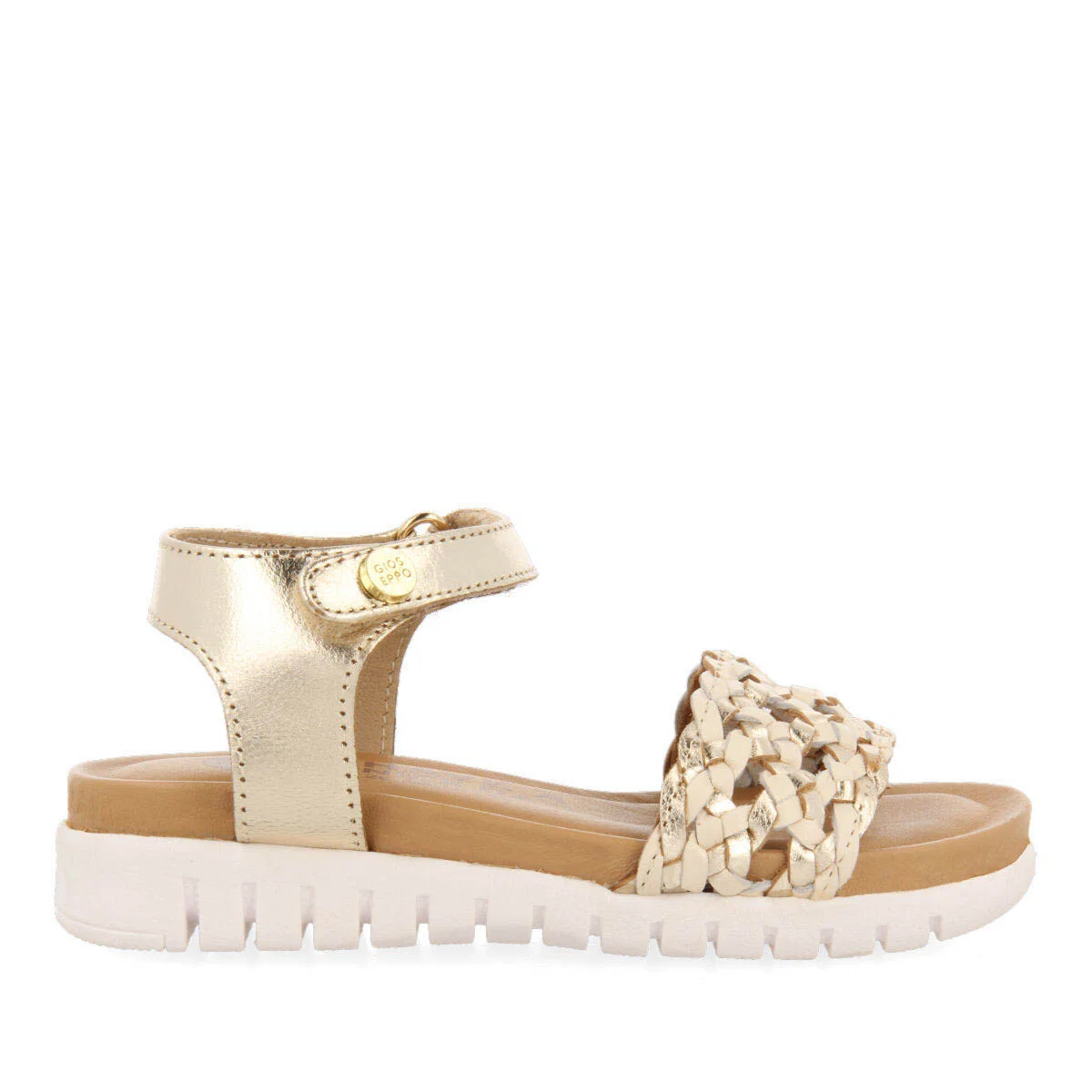 Claudon girls gold leather sandals withlaited vamps - Image 2