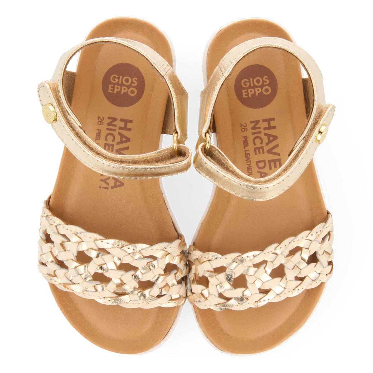 Claudon girls gold leather sandals withlaited vamps - Image 4