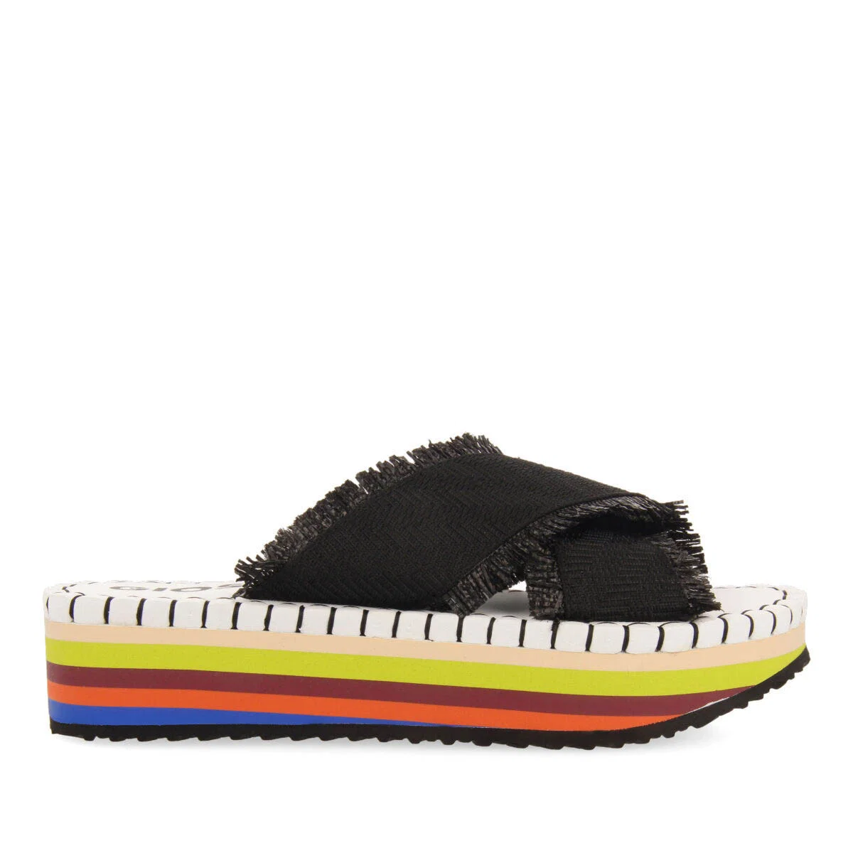 Terena women's black beach sandals with multicoloured soles - Image 2