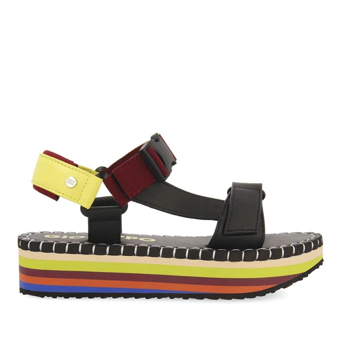 Sopretan women's black sandals with multicoloured soles and crossover straps - Image 2