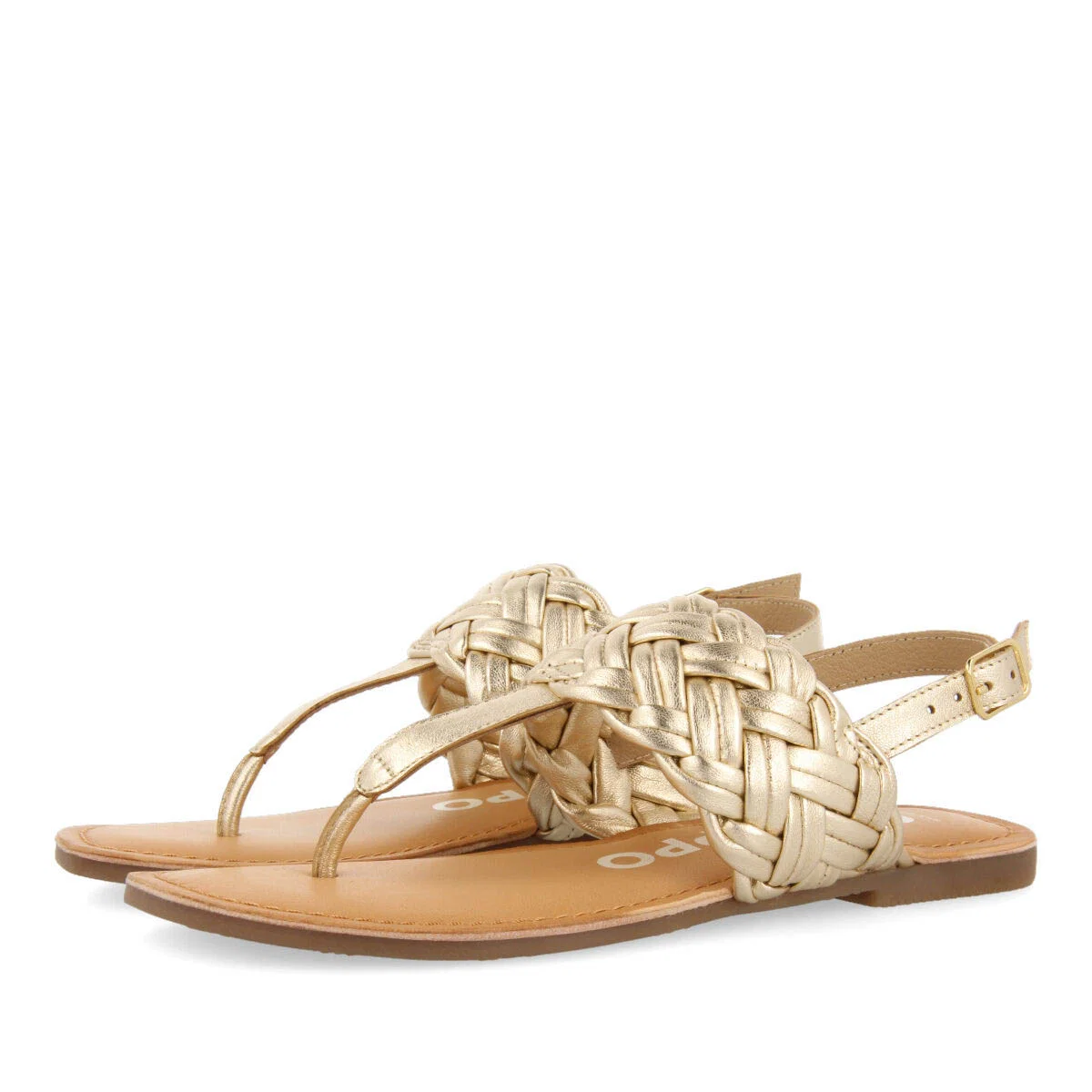 Sergines women's flat gold braided leather sandals - Image 3