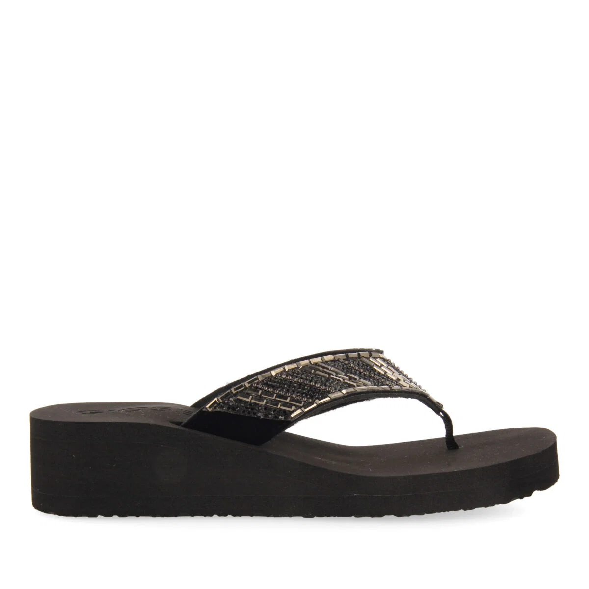 Apiaca women's black wedges with decorative stones - Image 2