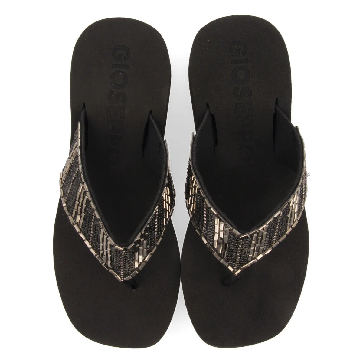 Apiaca women's black wedges with decorative stones - Image 4