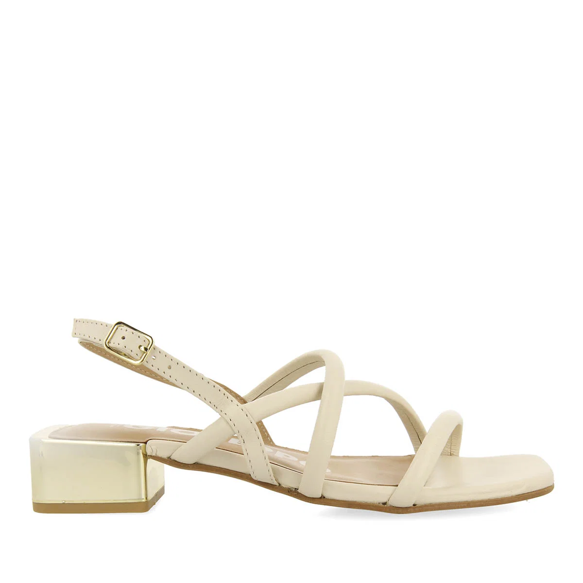 Caloocan women's off-white leather sandals with metallic heels - Image 4