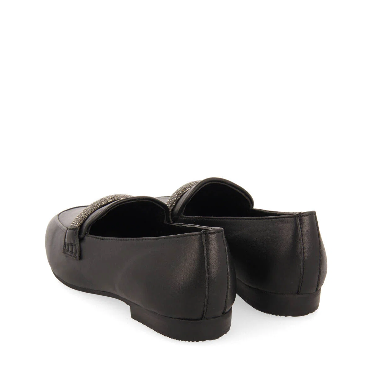 Ringsted women's black leather moccasins with rhinestone strap - Image 5