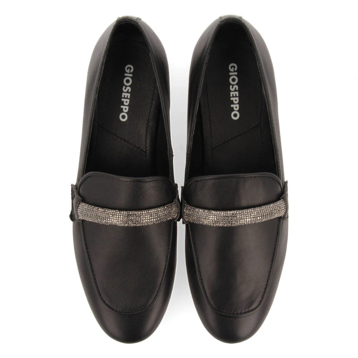 Ringsted women's black leather moccasins with rhinestone strap - Image 2
