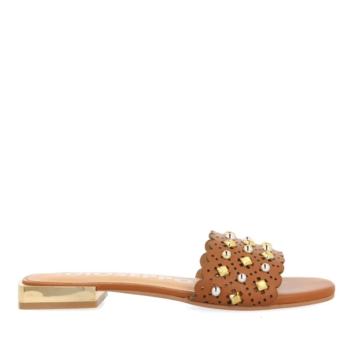 LEATHER COLORED SLIP-ON SANDALS WITH STUD EMBELLISHMENTS FOR WOMEN LABIN - Image 2
