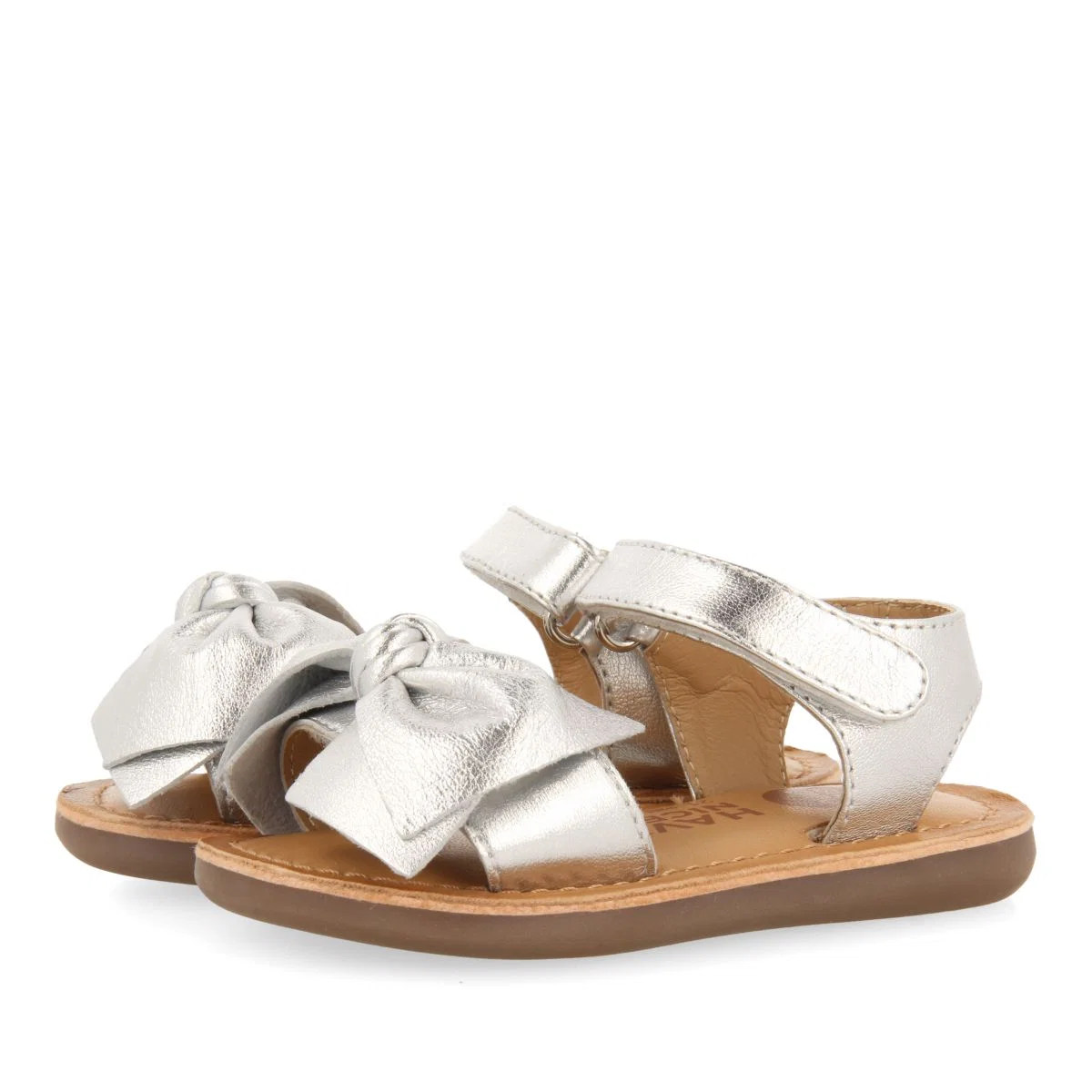 SILVER LEATHER SANDALS WITH BOW FOR BABY ITALA - Image 3