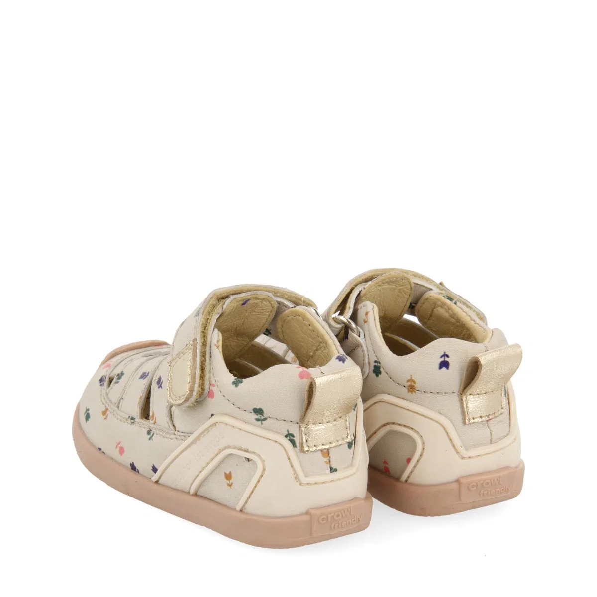 OFF-WHITE LEATHER BABY SANDALS IN CRAB STYLE WITH FLORAL PRINT JACUMBA - Image 4