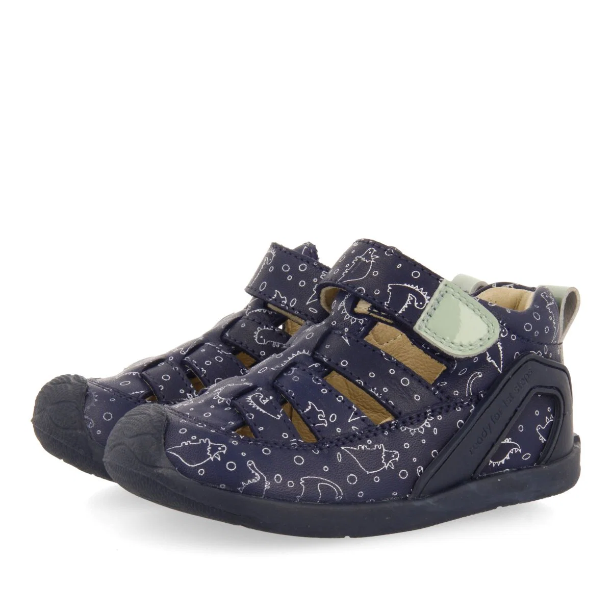 BLUE NAVY LEATHER CRAB STYLE FANTASY PRINT SANDALS FOR BABY DEVOLL - Image 3
