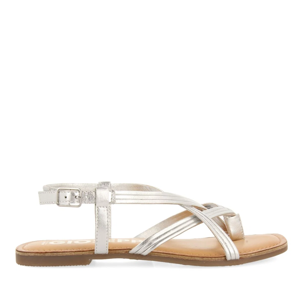 SILVER LEATHER CROSS STRAP SANDALS FOR WOMEN FUNARE - Image 2