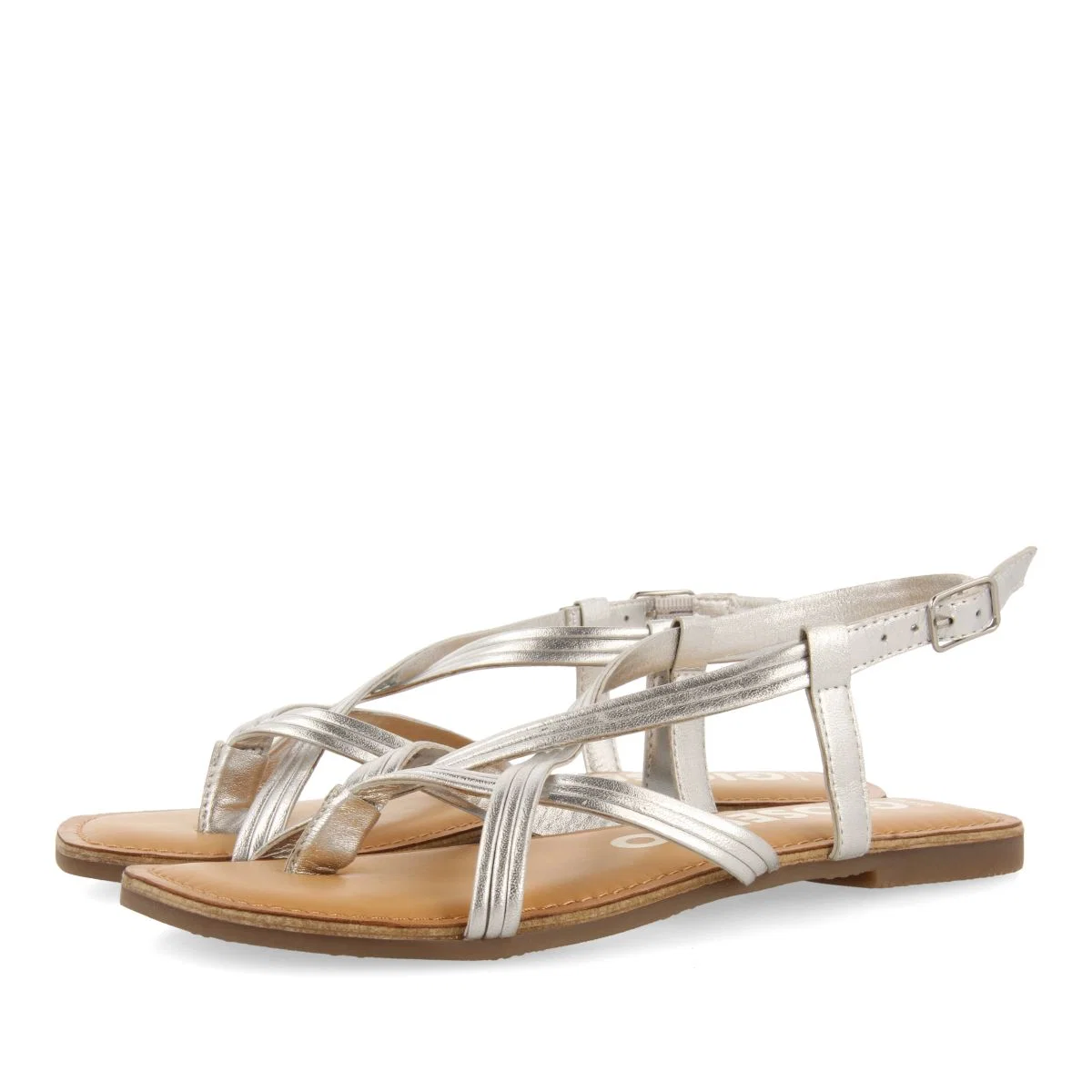 SILVER LEATHER CROSS STRAP SANDALS FOR WOMEN FUNARE - Image 3