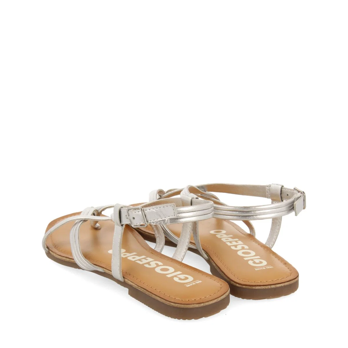 SILVER LEATHER CROSS STRAP SANDALS FOR WOMEN FUNARE - Image 4