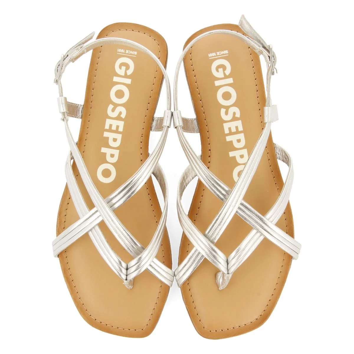 SILVER LEATHER CROSS STRAP SANDALS FOR WOMEN FUNARE - Image 5