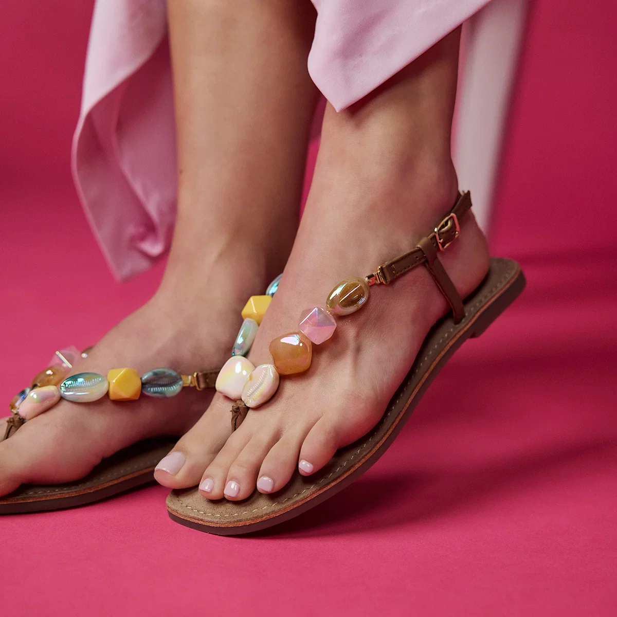 LEATHER SANDALS WITH MULTICOLOR STONES FOR WOMEN KARLOVAC - Image 3