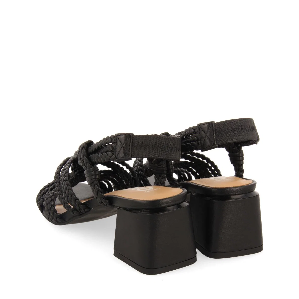 BLACK LEATHER HEEL SANDALS WITH BRAIDED DETAIL FOR WOMEN MALIQ - Image 4