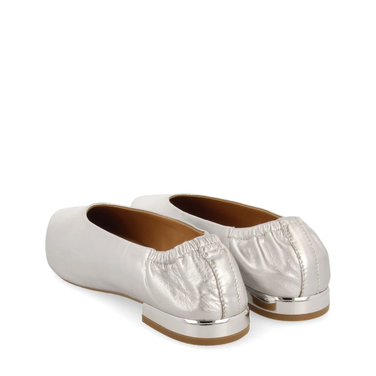 SILVER LEATHER BALLERINAS WITH POINTED TOE AND RUFFLED HEEL FOR WOMEN GUATAY - Image 5