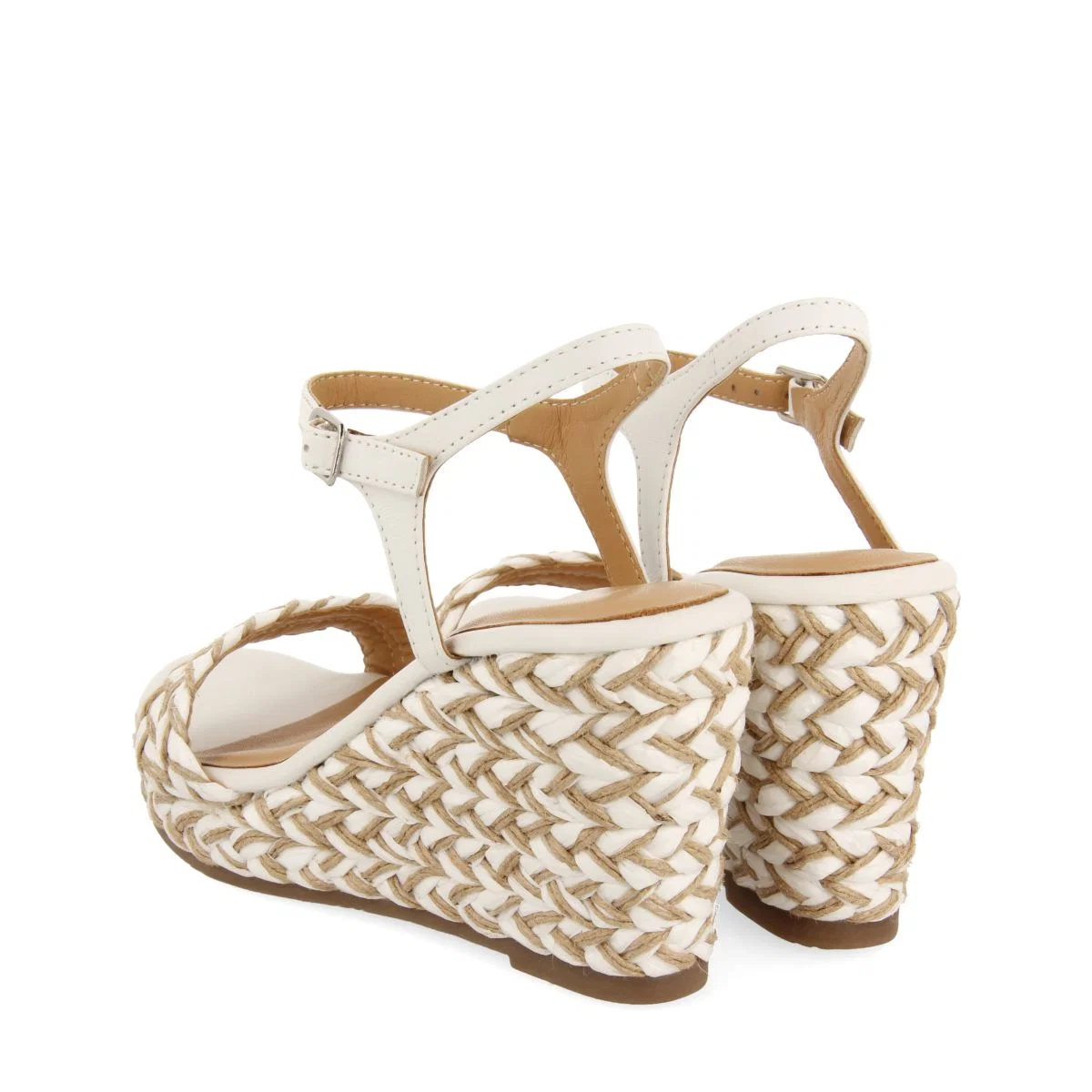 WHITE AND NATURAL HIGH WEDGE SANDALS WITH BRAIDED DETAILS FOR WOMEN TIGARD - Image 4