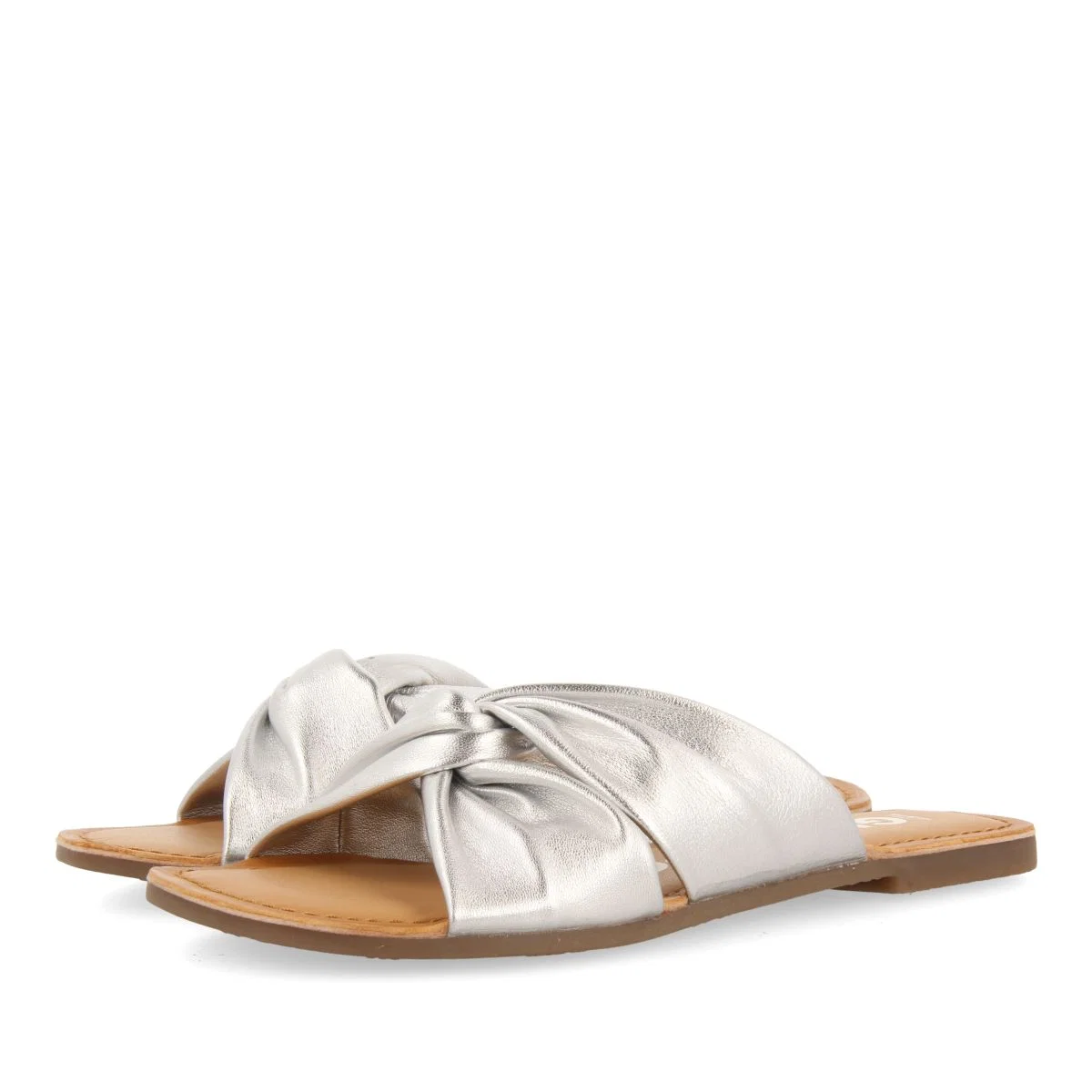 SILVER LEATHER SLIDE SANDALS FOR WOMEN AGIRA - Image 3
