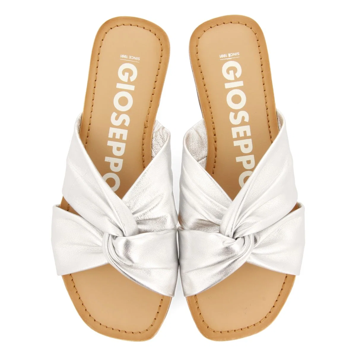 SILVER LEATHER SLIDE SANDALS FOR WOMEN AGIRA - Image 5