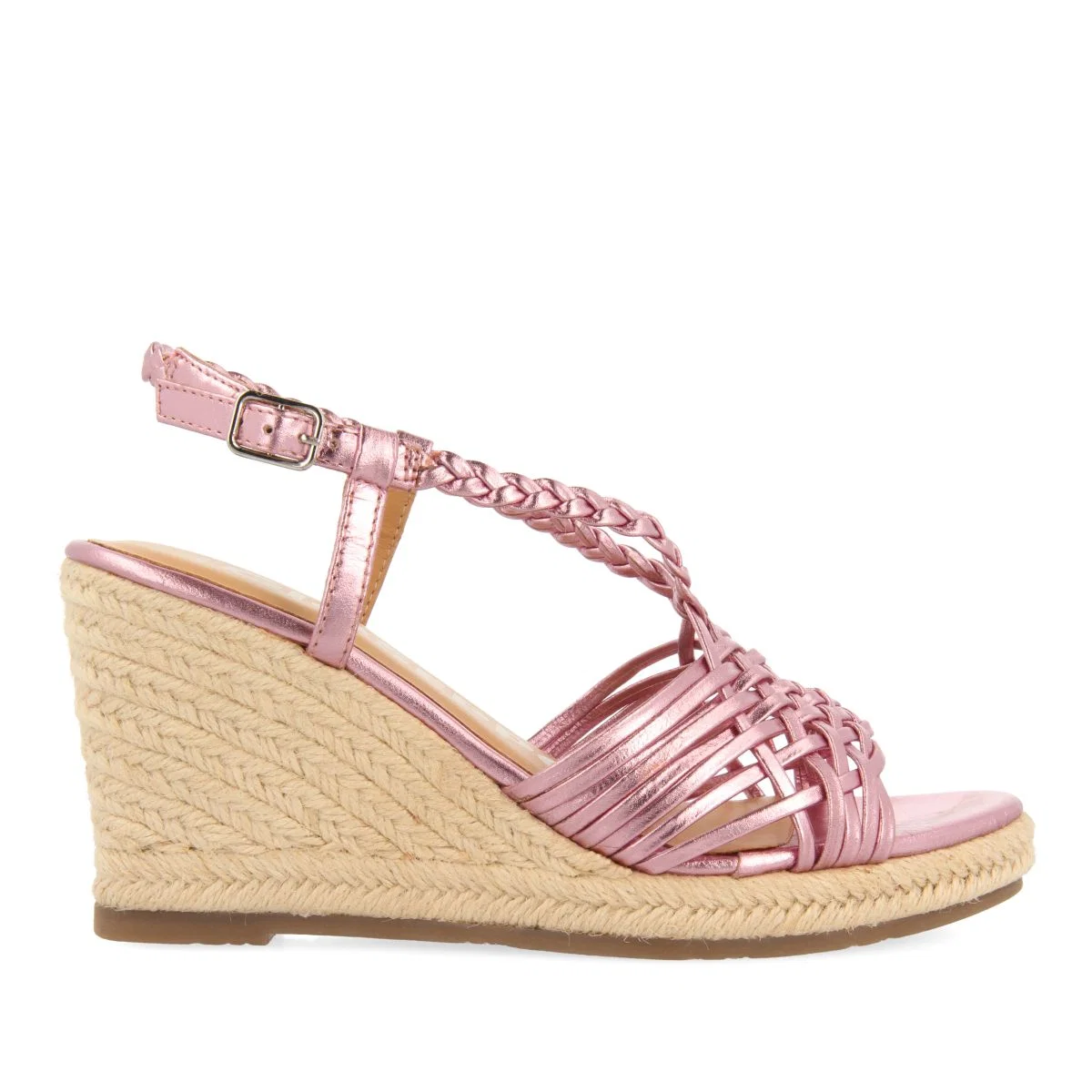 PINK LEATHER SANDALS WITH STRAPS AND HIGH JUTE WEDGE FOR WOMEN GLIDE - Image 2