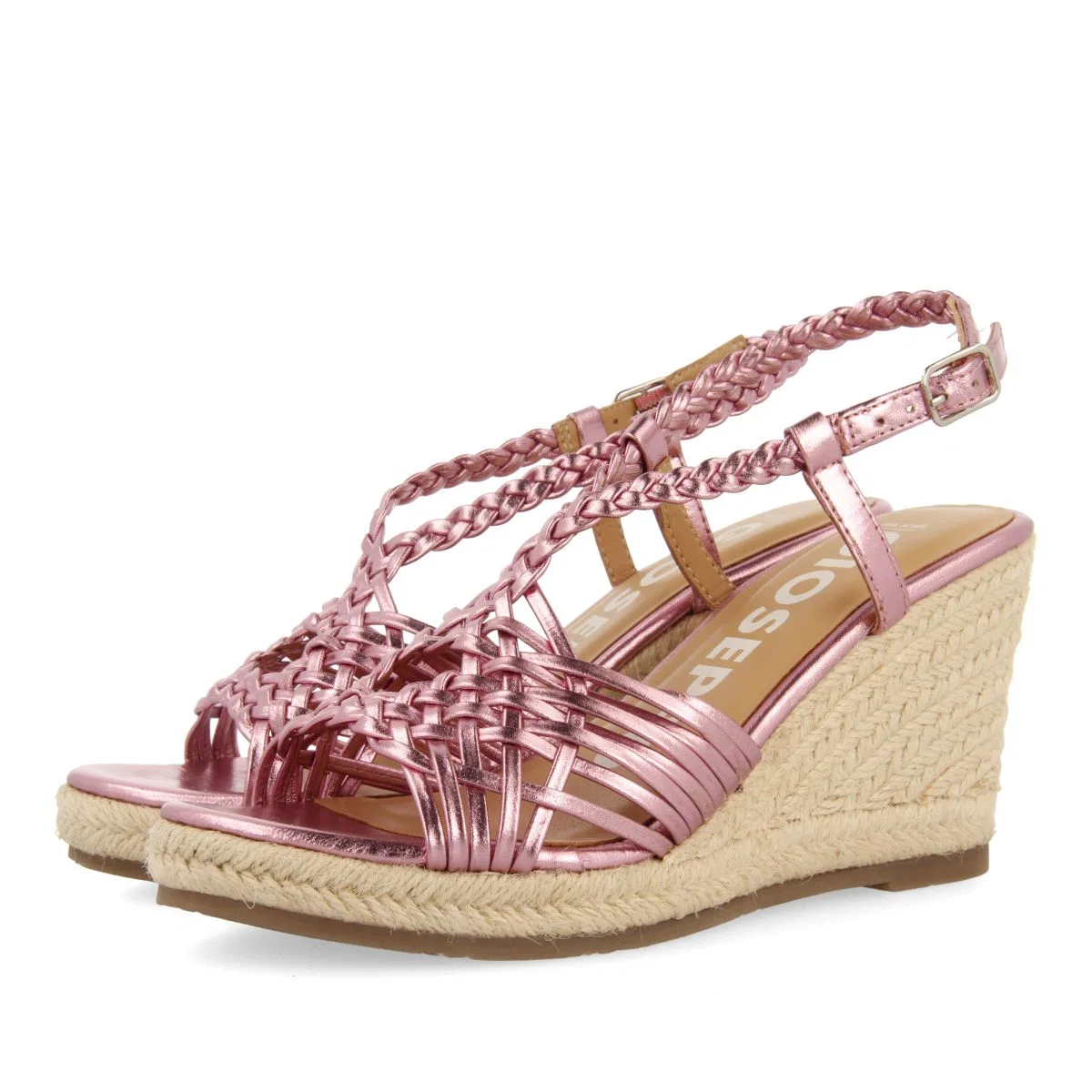 PINK LEATHER SANDALS WITH STRAPS AND HIGH JUTE WEDGE FOR WOMEN GLIDE - Image 3