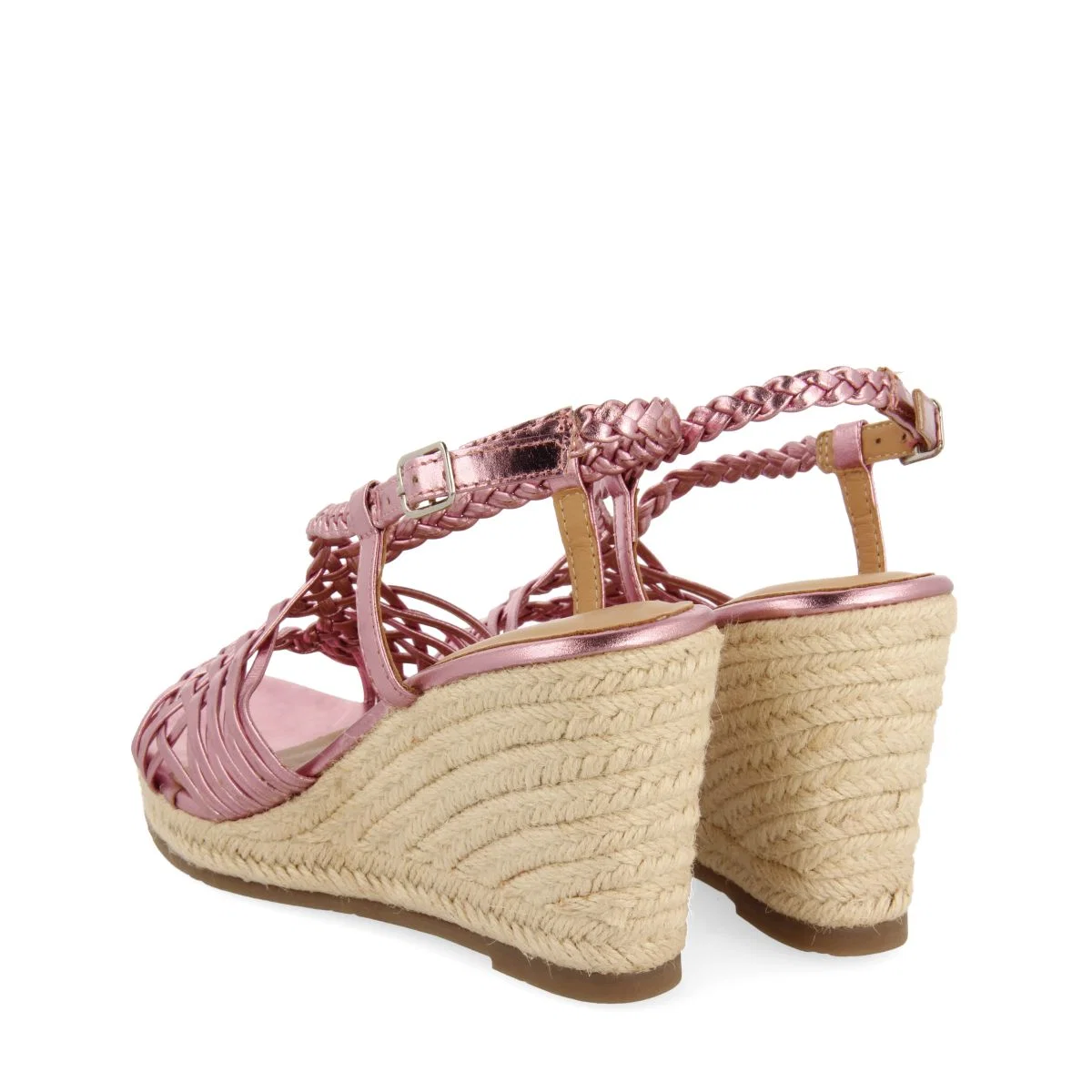 PINK LEATHER SANDALS WITH STRAPS AND HIGH JUTE WEDGE FOR WOMEN GLIDE - Image 4