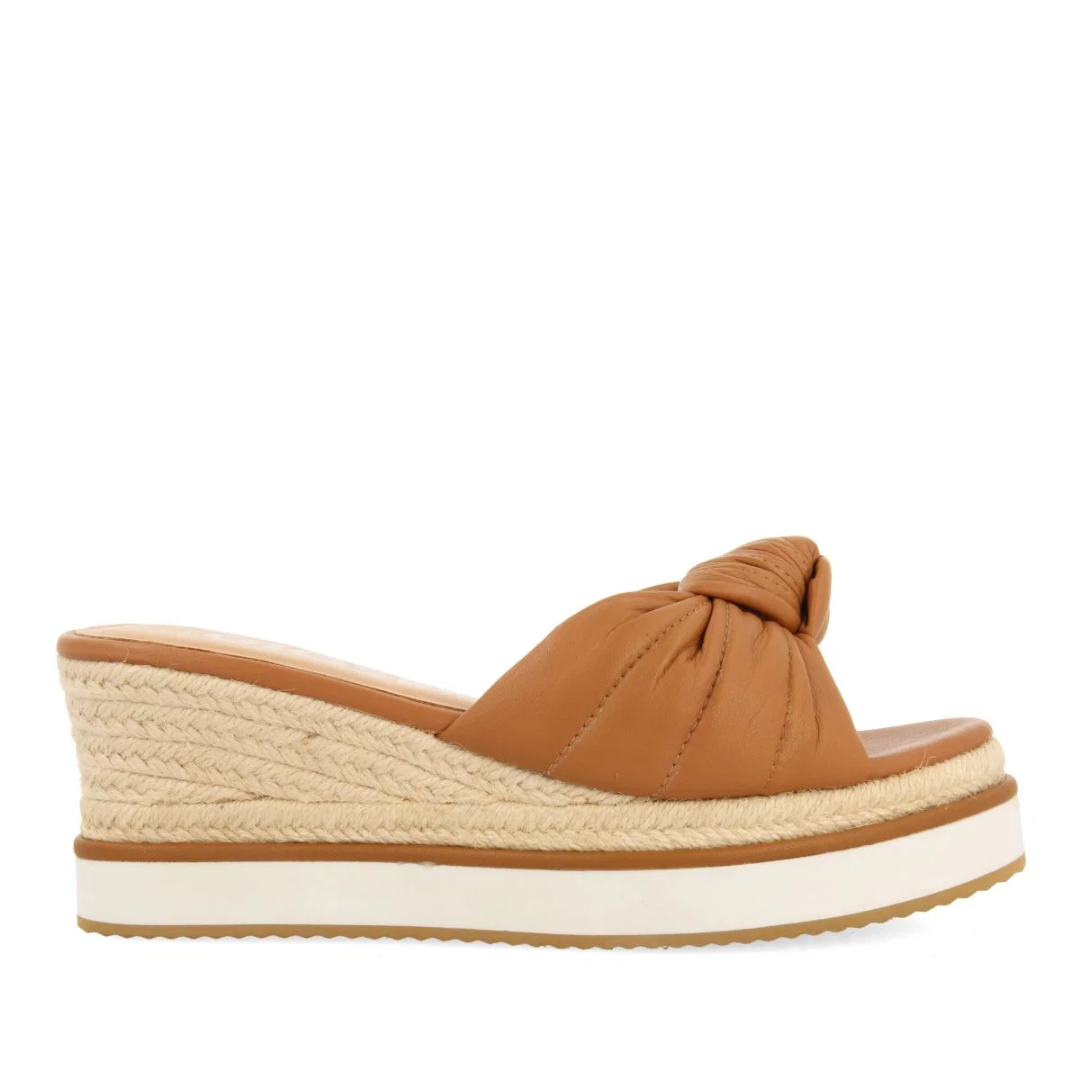SLIP-ON SANDALS IN LEATHER COLOR WITH KNOT DETAIL AND WEDGE FOR WOMEN CAKRAN - Image 2