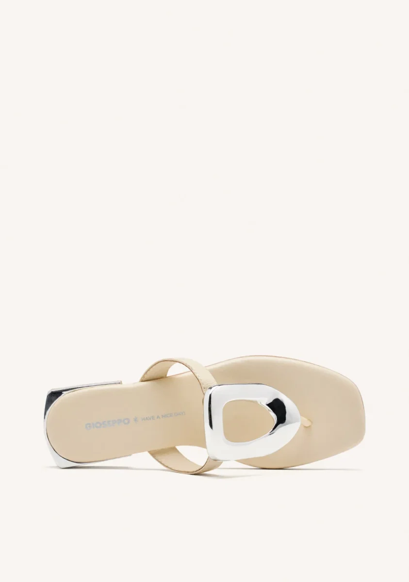 OFF WHITE LEATHER SANDALS WITH METALLIC TRIM FOR WOMEN VENDRES - Image 2
