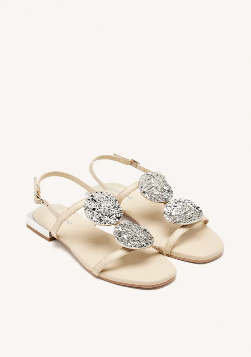 OFF WHITE LEATHER SANDALS WITH METALLIC TRIM FOR WOMEN TROFA - Image 3