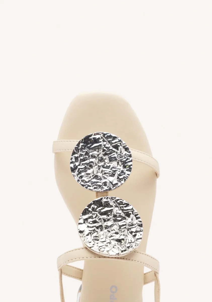 OFF WHITE LEATHER SANDALS WITH METALLIC TRIM FOR WOMEN TROFA - Image 4