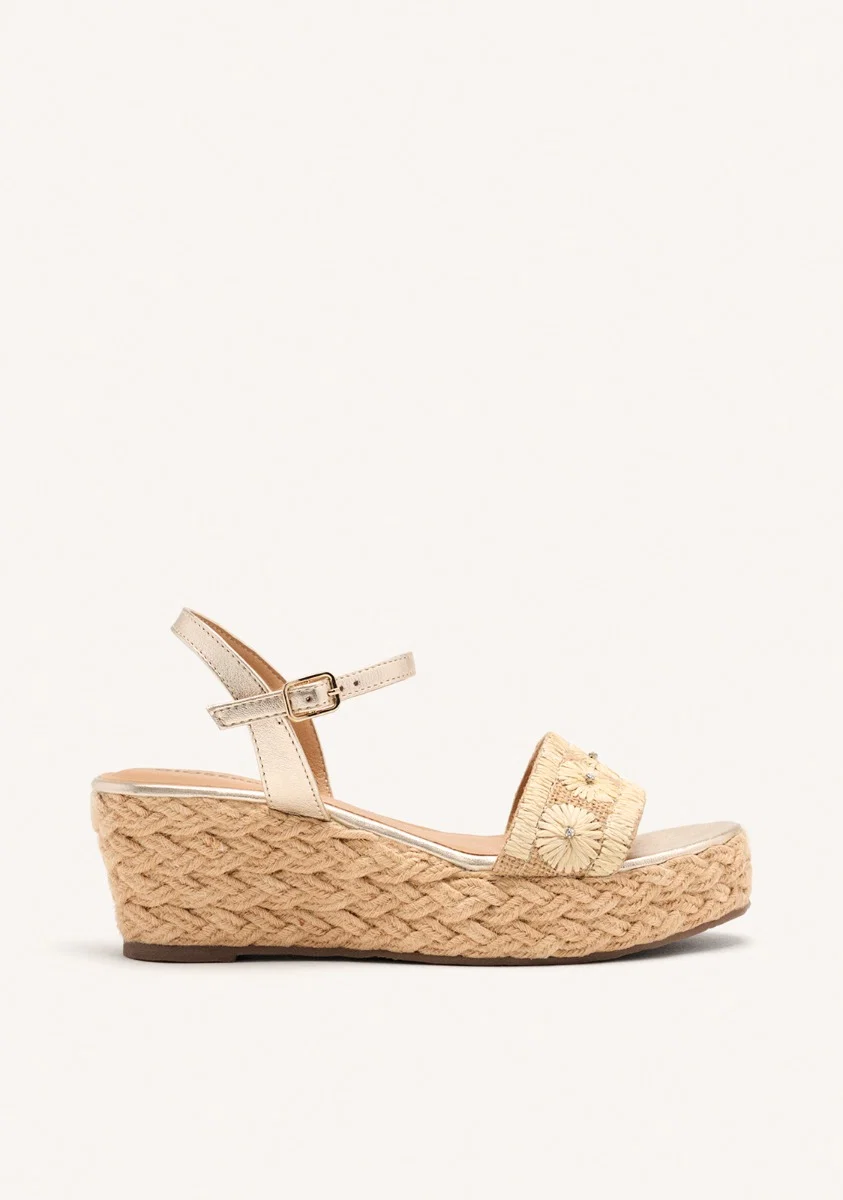 SANDALS WITH LEATHER EMBROIDERY AND RAFFIA WEDGE CANDIA - Image 2