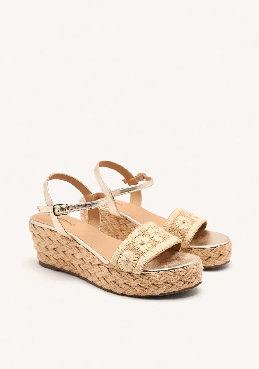 SANDALS WITH LEATHER EMBROIDERY AND RAFFIA WEDGE CANDIA - Image 3