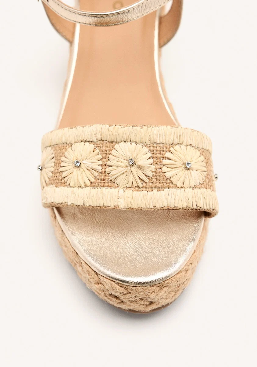 SANDALS WITH LEATHER EMBROIDERY AND RAFFIA WEDGE CANDIA - Image 5