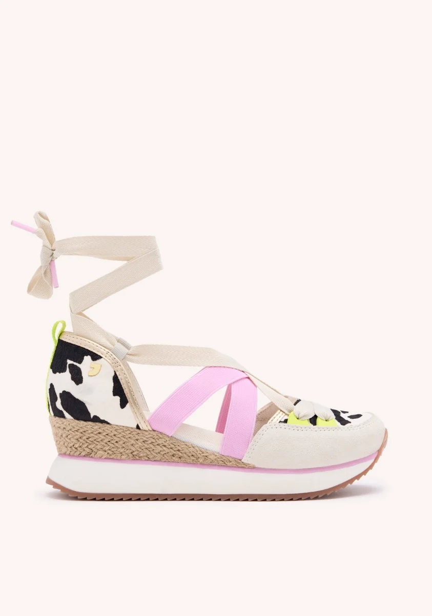OPEN LEOPARD LEATHER SNEAKERS AND RAFFIA WEDGE LUDLOW - Image 2