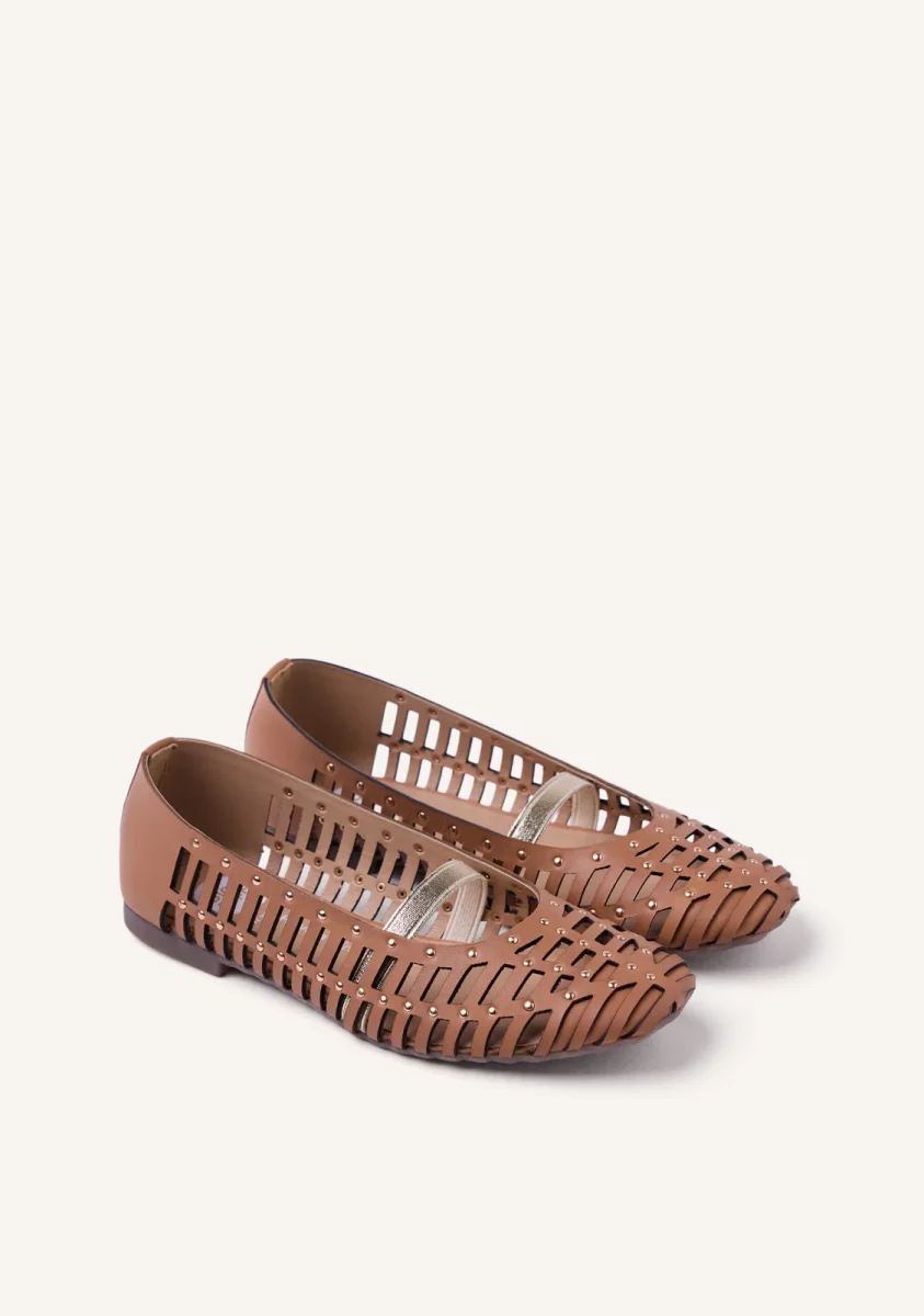 STUDDED LEATHER BALLET FLATS PALAYAN - Image 3