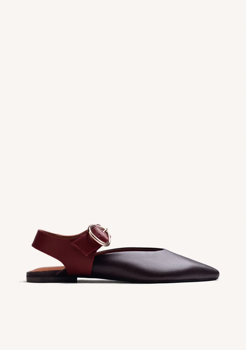 BROWN LEATHER BACKLESS BALLERINAS - Image 2
