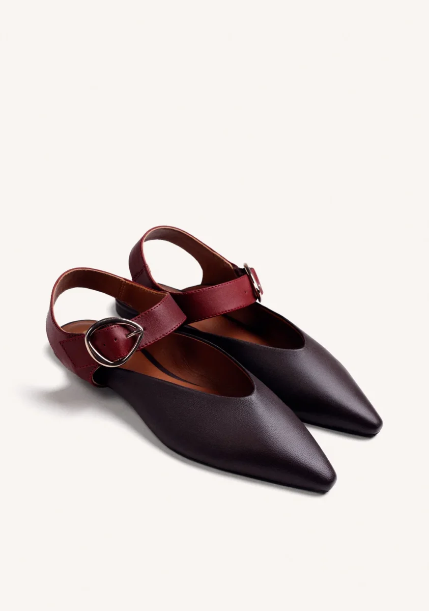 BROWN LEATHER BACKLESS BALLERINAS - Image 3