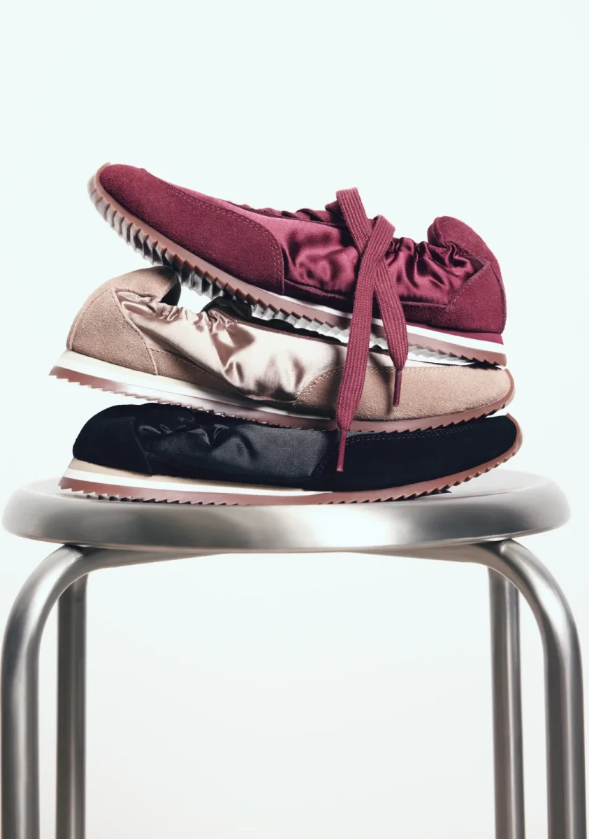 TAUPE LEATHER AND SATIN SNEAKERS - Image 6