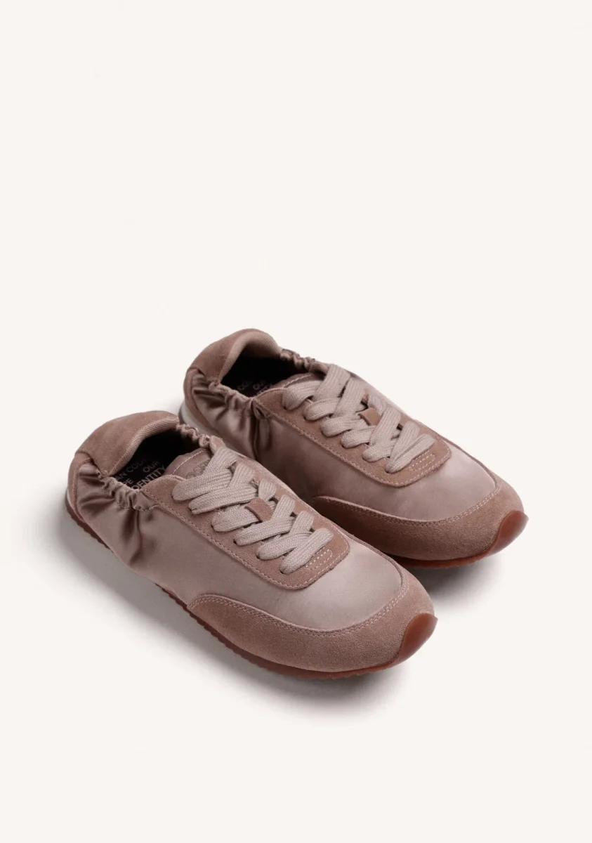 TAUPE LEATHER AND SATIN SNEAKERS - Image 3