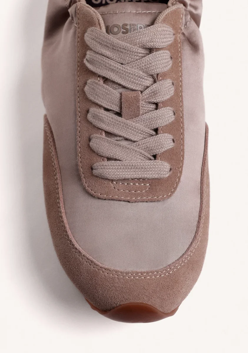 TAUPE LEATHER AND SATIN SNEAKERS - Image 4