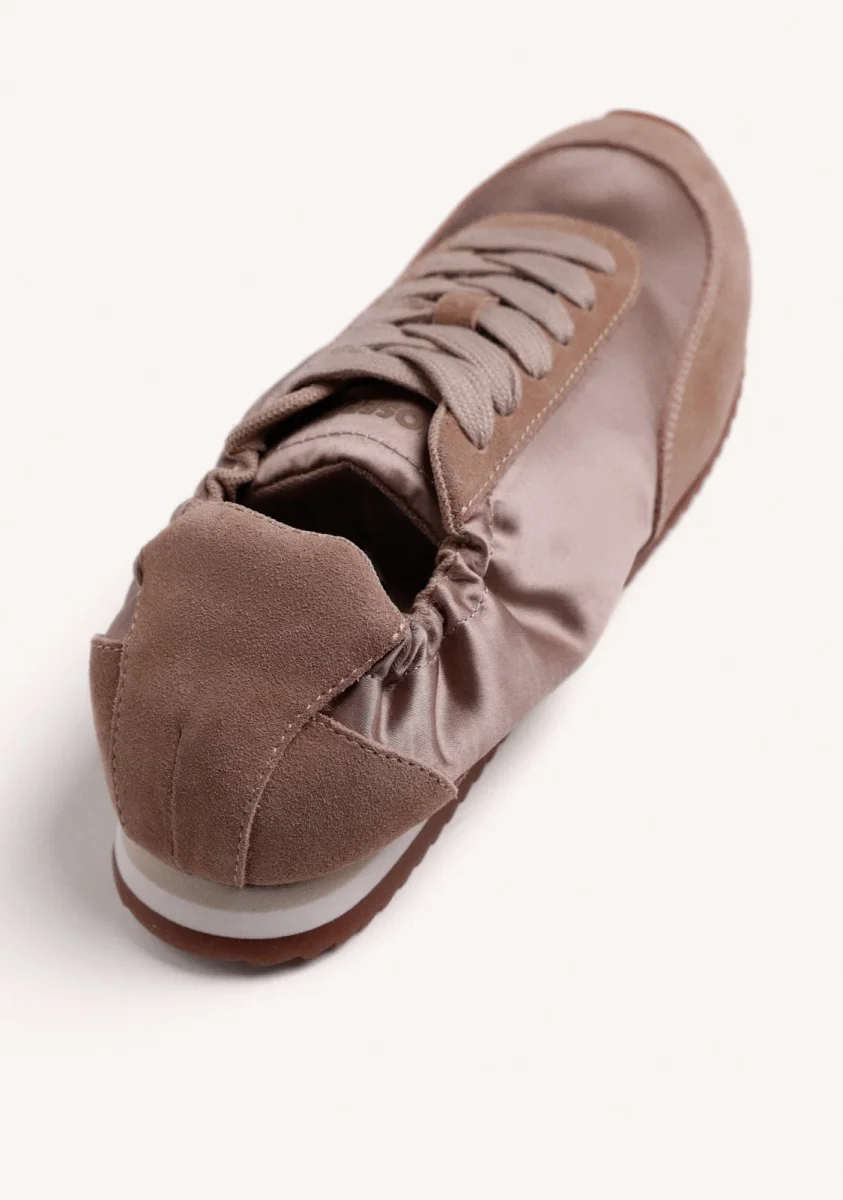 TAUPE LEATHER AND SATIN SNEAKERS - Image 5