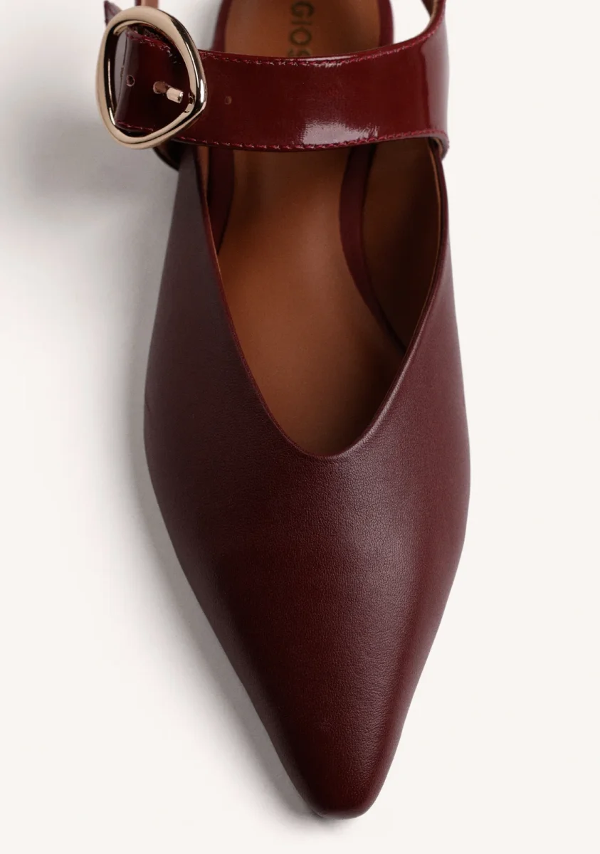 BURGUNDY LEATHER BACKLESS BALLET FLATS - Image 4