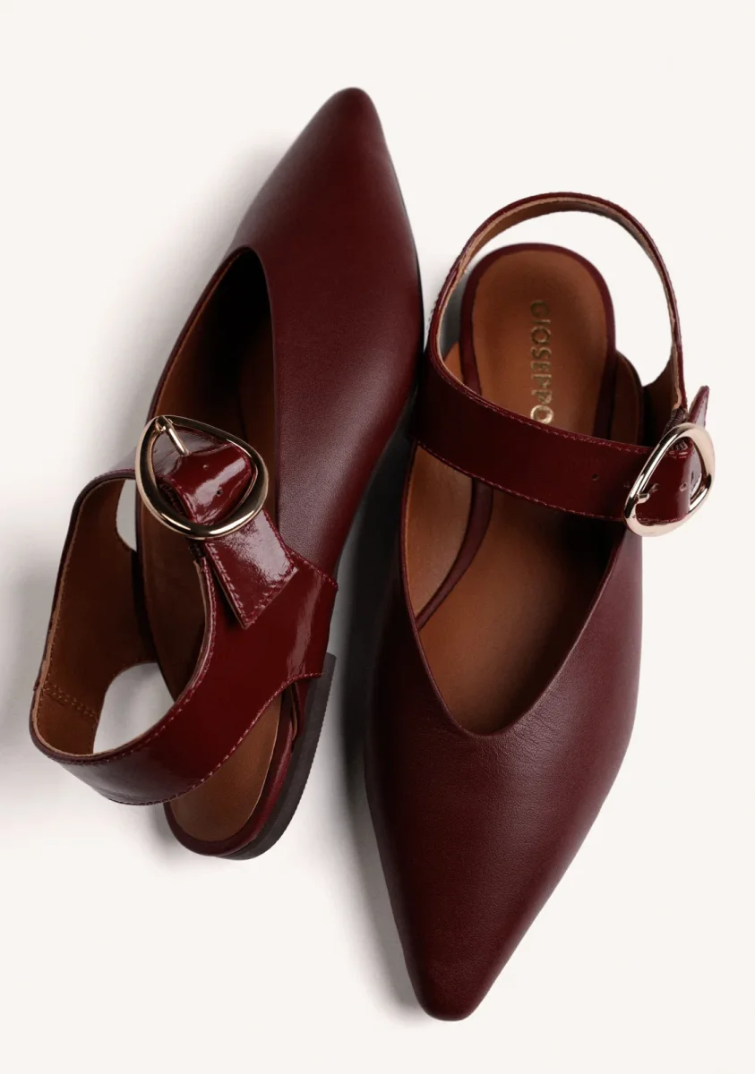 BURGUNDY LEATHER BACKLESS BALLET FLATS - Image 5