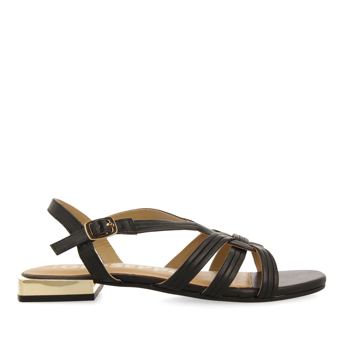 WOMEN'S BLACK LEATHER SANDALS WITH GOLD DETAILS - Image 2