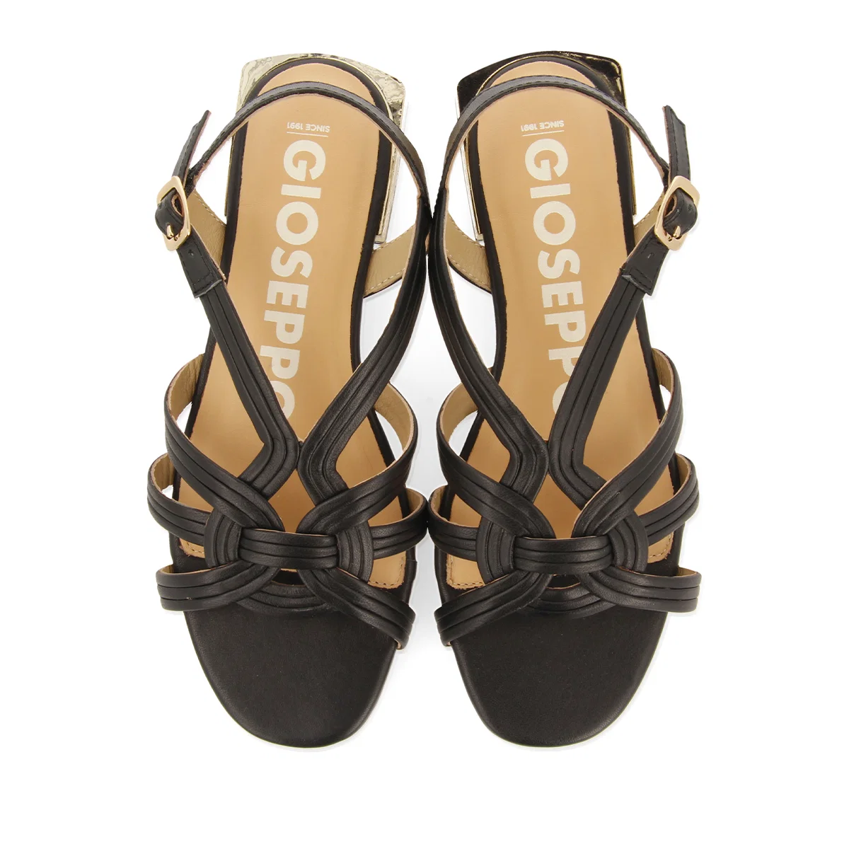 WOMEN'S BLACK LEATHER SANDALS WITH GOLD DETAILS - Image 5