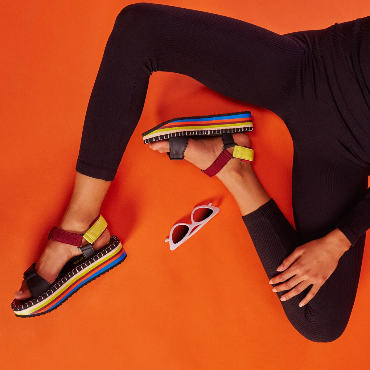 Sopretan women's black sandals with multicoloured soles and crossover straps - Image 3